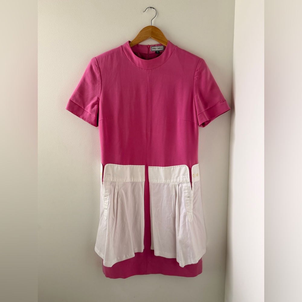 Vintage Anna Carole Silk Pink and White Mini Dress